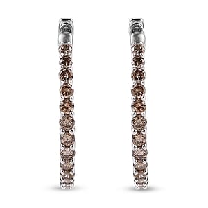 Luxoro Natural Champagne Diamond 1.00 ctw Hoop Earrings in 10K White Gold