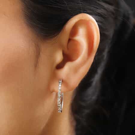 Cheryl Exclusive Pick Luxoro 10K White Gold Natural Champagne Diamond Hoop Earrings 1.00 ctw image number 2