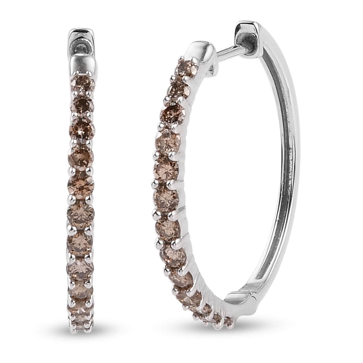 Cheryl Exclusive Pick Luxoro 10K White Gold Natural Champagne Diamond Hoop Earrings 1.00 ctw image number 3