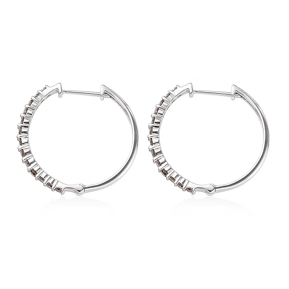 Luxoro Natural Champagne Diamond 1.00 ctw Hoop Earrings in 10K White Gold image number 7