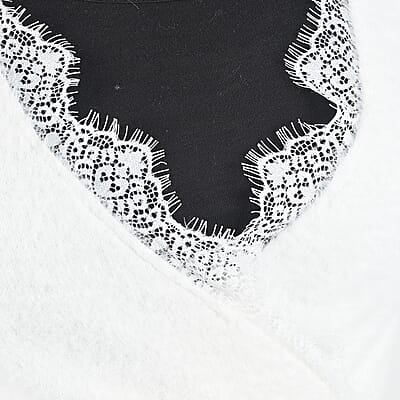 Tamsy Cream Textured Knit Cross Front Sweater with Lace Trim - L