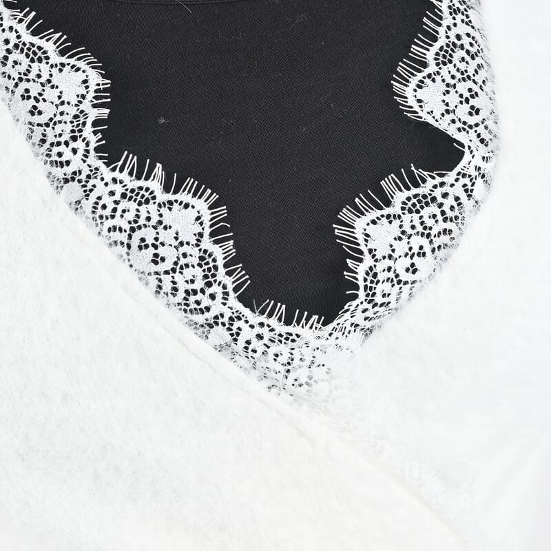 Tamsy Cream Textured Knit Cross Front Sweater with Lace Trim - L