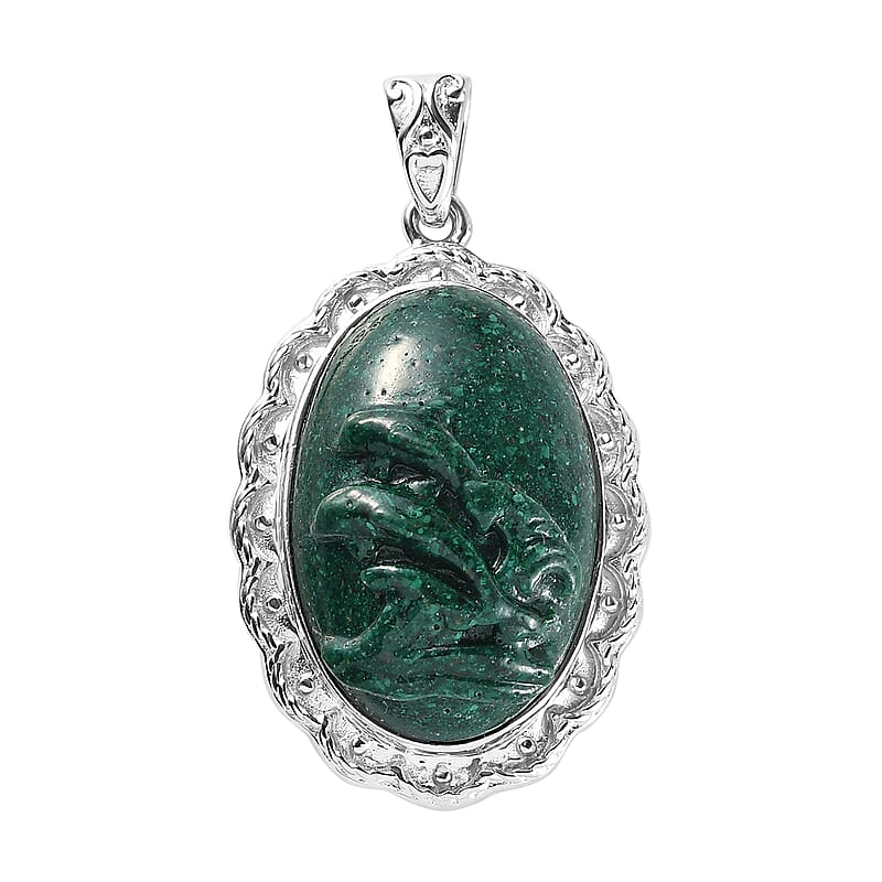Freshened Malachite Solitaire Pendant in Platinum Over Copper with Magnet 21.00 ctw