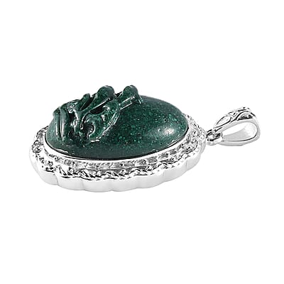 Freshened Malachite Solitaire Pendant in Platinum Over Copper with Magnet 21.00 ctw