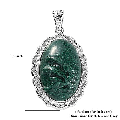 Freshened Malachite Solitaire Pendant in Platinum Over Copper with Magnet 21.00 ctw