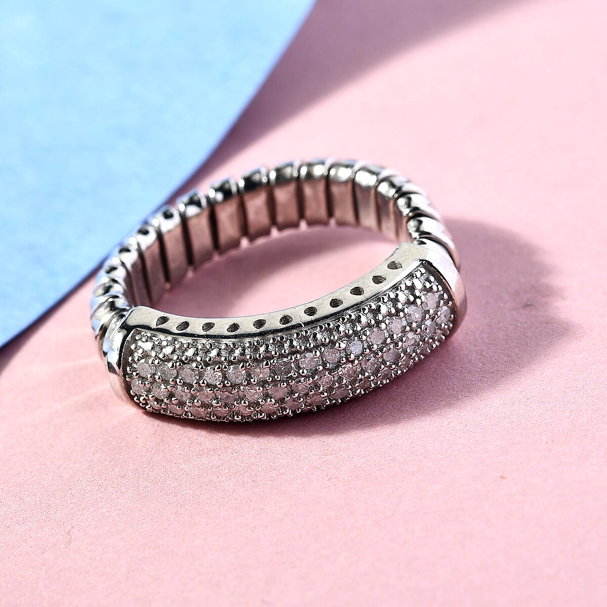 Diamond Fancy Ring in Platinum Over Sterling Silver (Size 8.0) 0.25 ctw image number 1