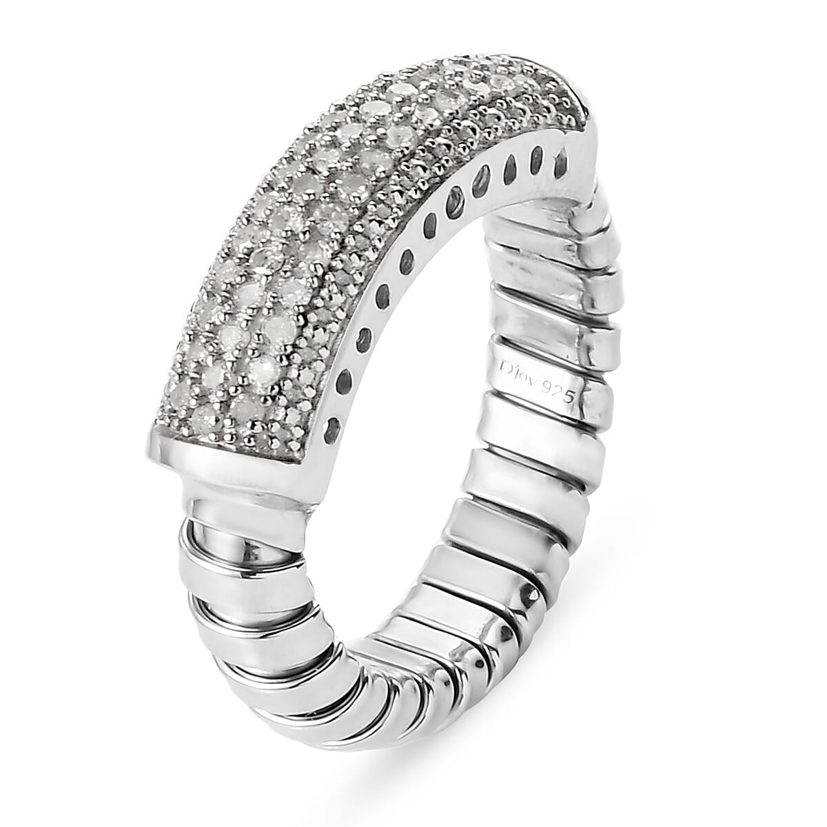 Diamond Fancy Ring in Platinum Over Sterling Silver (Size 8.0) 0.25 ctw image number 3