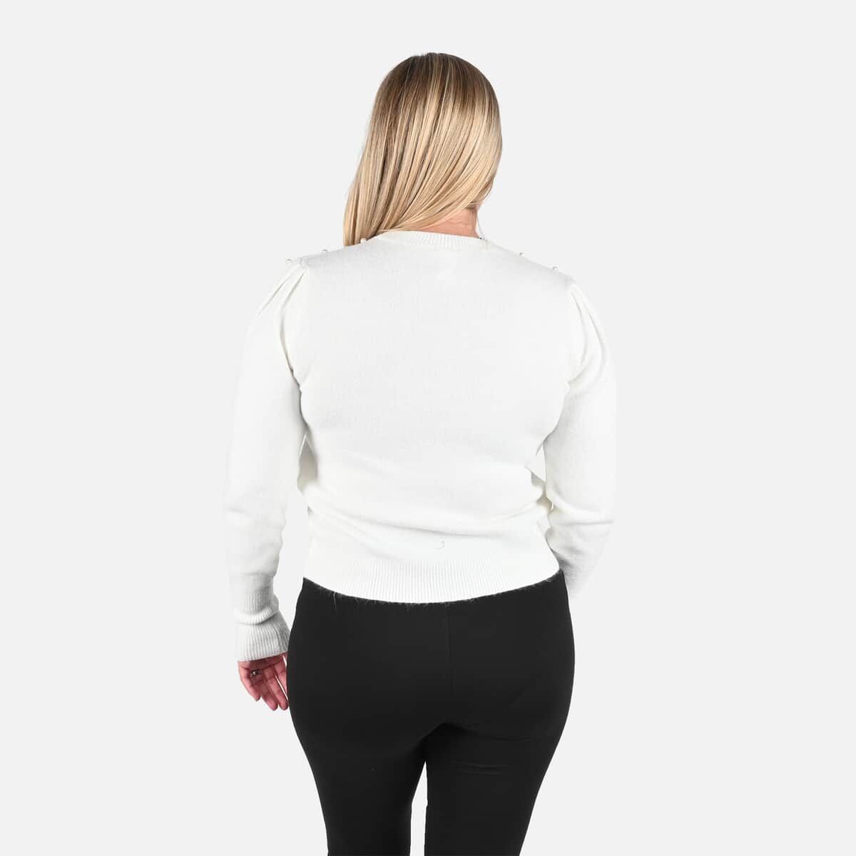 TAMSY Black Cropped Sweater with Pearl Detail - L image number 2