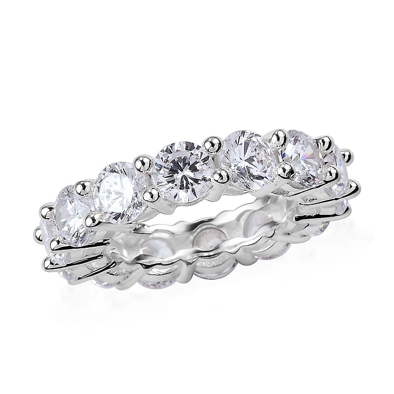 Simulated Diamond Eternity Band Ring in Silvertone (Size 6.0)