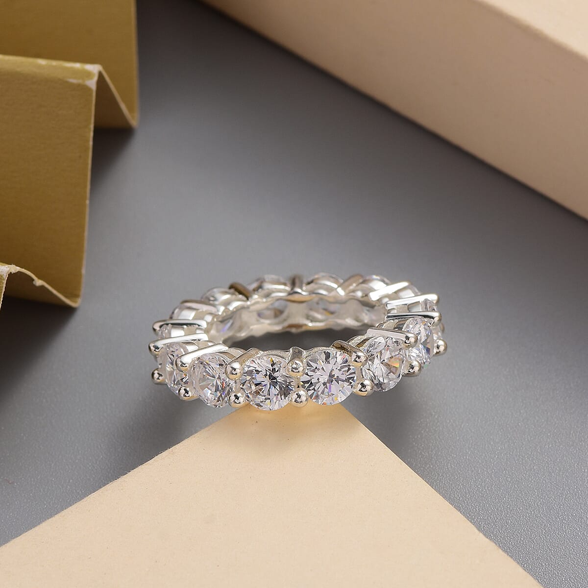 Simulated Diamond Eternity Band Ring in Silvertone (Size 6.0) image number 1