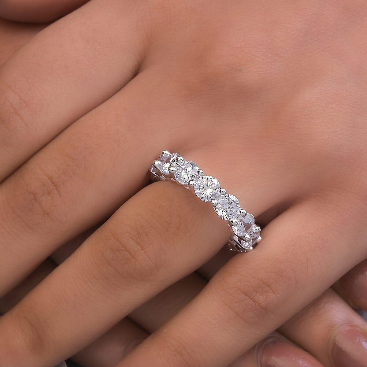 Simulated Diamond Eternity Band Ring in Silvertone (Size 6.0) image number 2