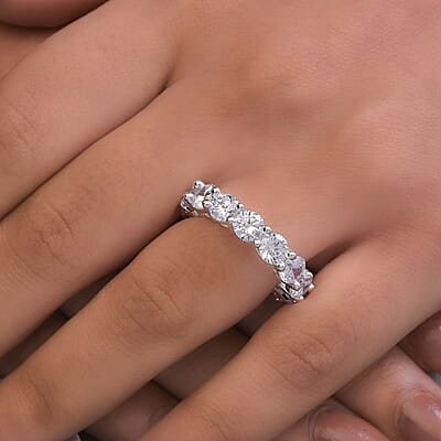 Simulated Diamond Eternity Band Ring in Silvertone (Size 6.0)