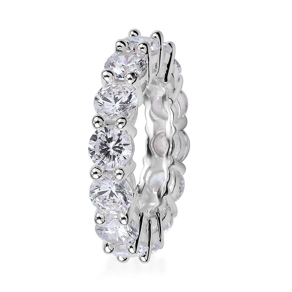 Simulated Diamond Eternity Band Ring in Silvertone (Size 6.0) image number 3