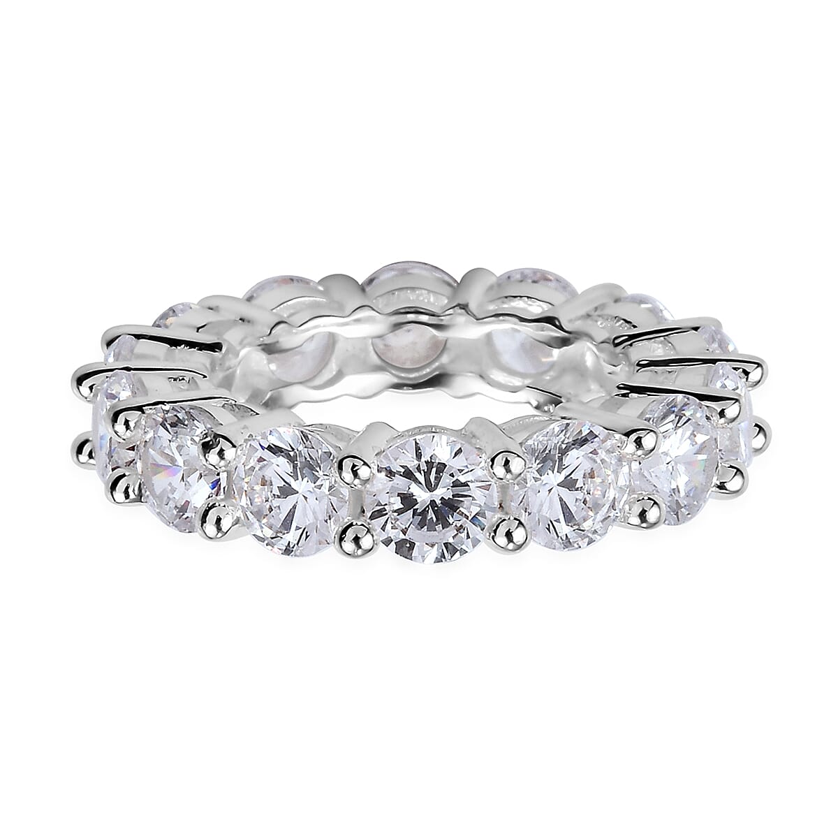 Simulated Diamond Eternity Band Ring in Silvertone (Size 6.0) image number 4
