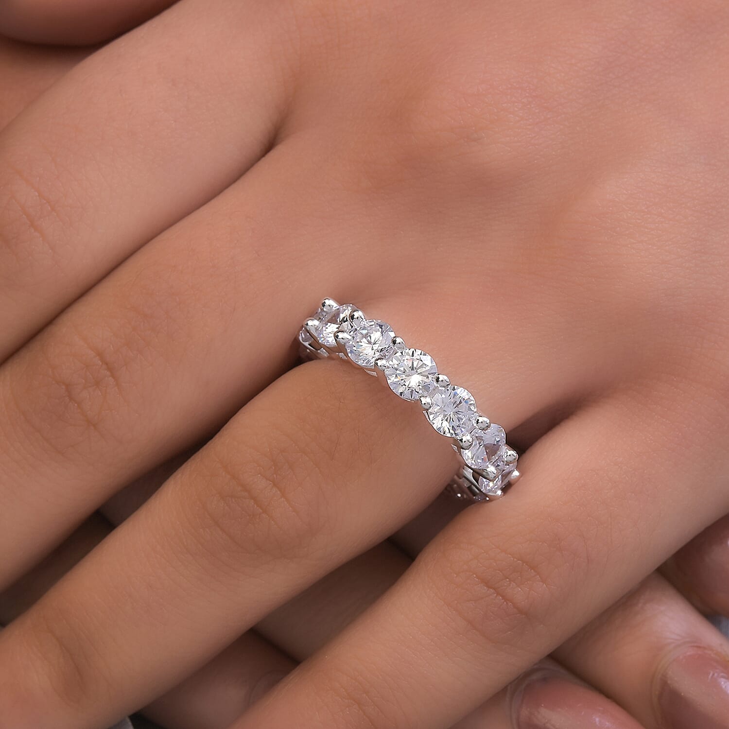 Simulated Diamond Eternity Band Ring in Silvertone (Size 8.0)