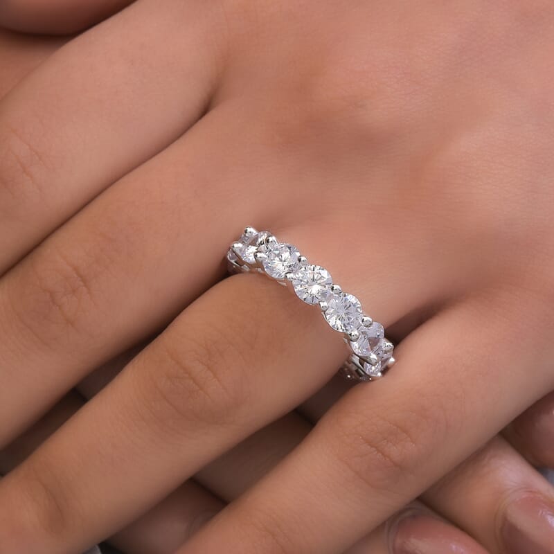 Simulated Diamond Eternity Band Ring in Silvertone (Size 8.0)
