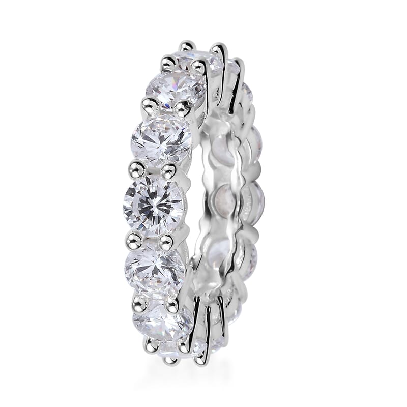 Simulated Diamond Eternity Band Ring in Silvertone (Size 8.0)