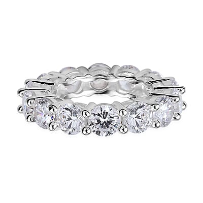 Simulated Diamond Eternity Band Ring in Silvertone (Size 8.0)