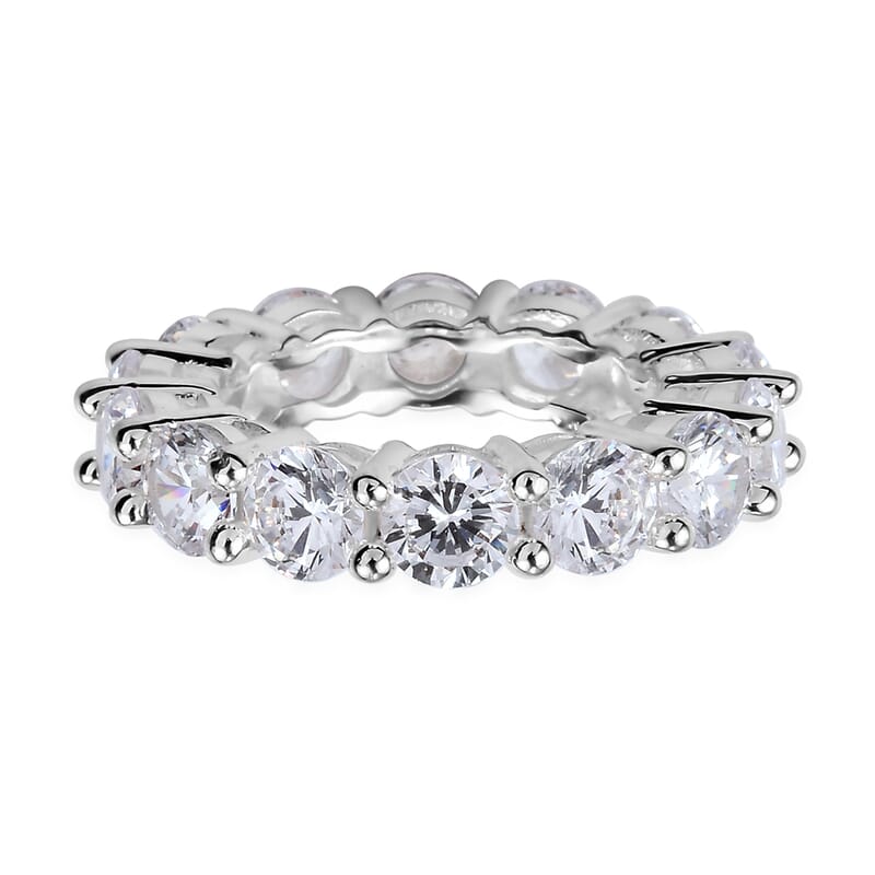 Simulated Diamond Eternity Band Ring in Silvertone (Size 8.0)