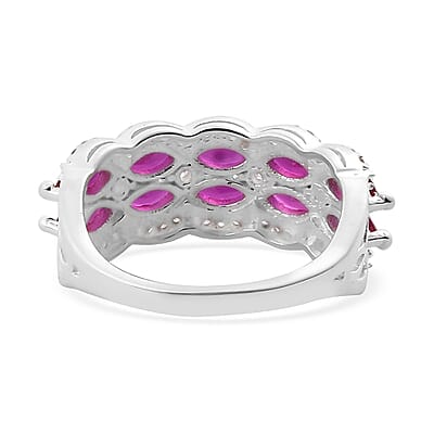 Simulated Ruby, Simulated White Diamond Ring in Silvertone (Size 8.0)