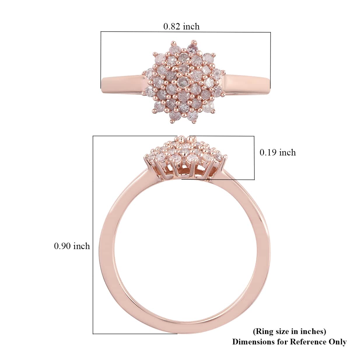 Natural Pink Diamond I3 Floral Ring in Vermeil Rose Gold Over Sterling Silver (Size 7.0) 0.33 ctw image number 5