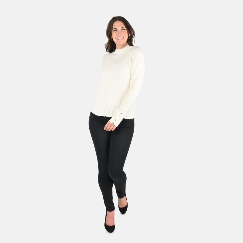 Tamsy Beige Ribbed Knit Sweater - L