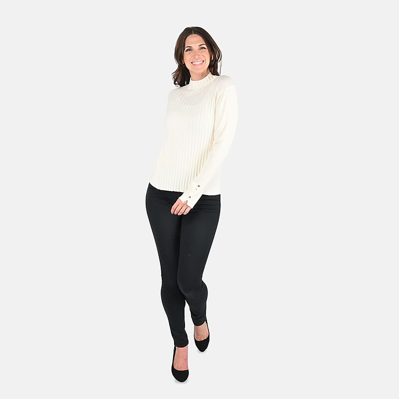 Tamsy Beige Ribbed Knit Sweater - L