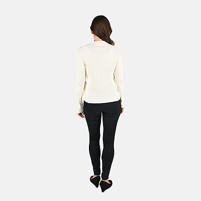 Tamsy Beige Ribbed Knit Sweater - L