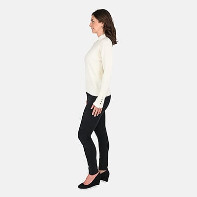 Tamsy Beige Ribbed Knit Sweater - L