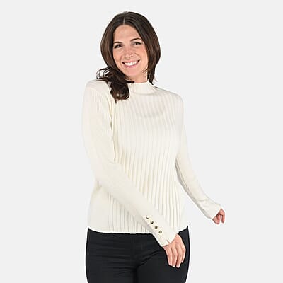 Tamsy Beige Ribbed Knit Sweater - L