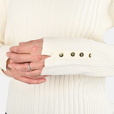 Tamsy Beige Ribbed Knit Sweater - L