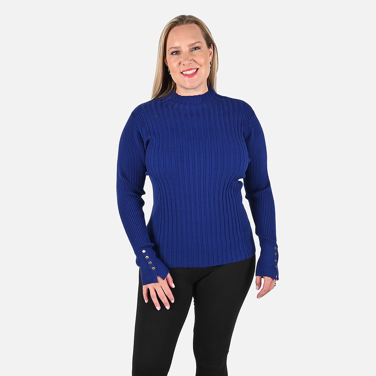 Tamsy Blue Ribbed Knit Sweater - L image number 3