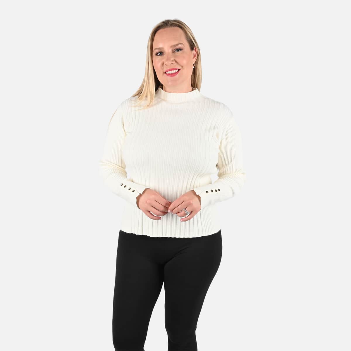 Tamsy Ivory Ribbed Knit Sweater - M image number 1