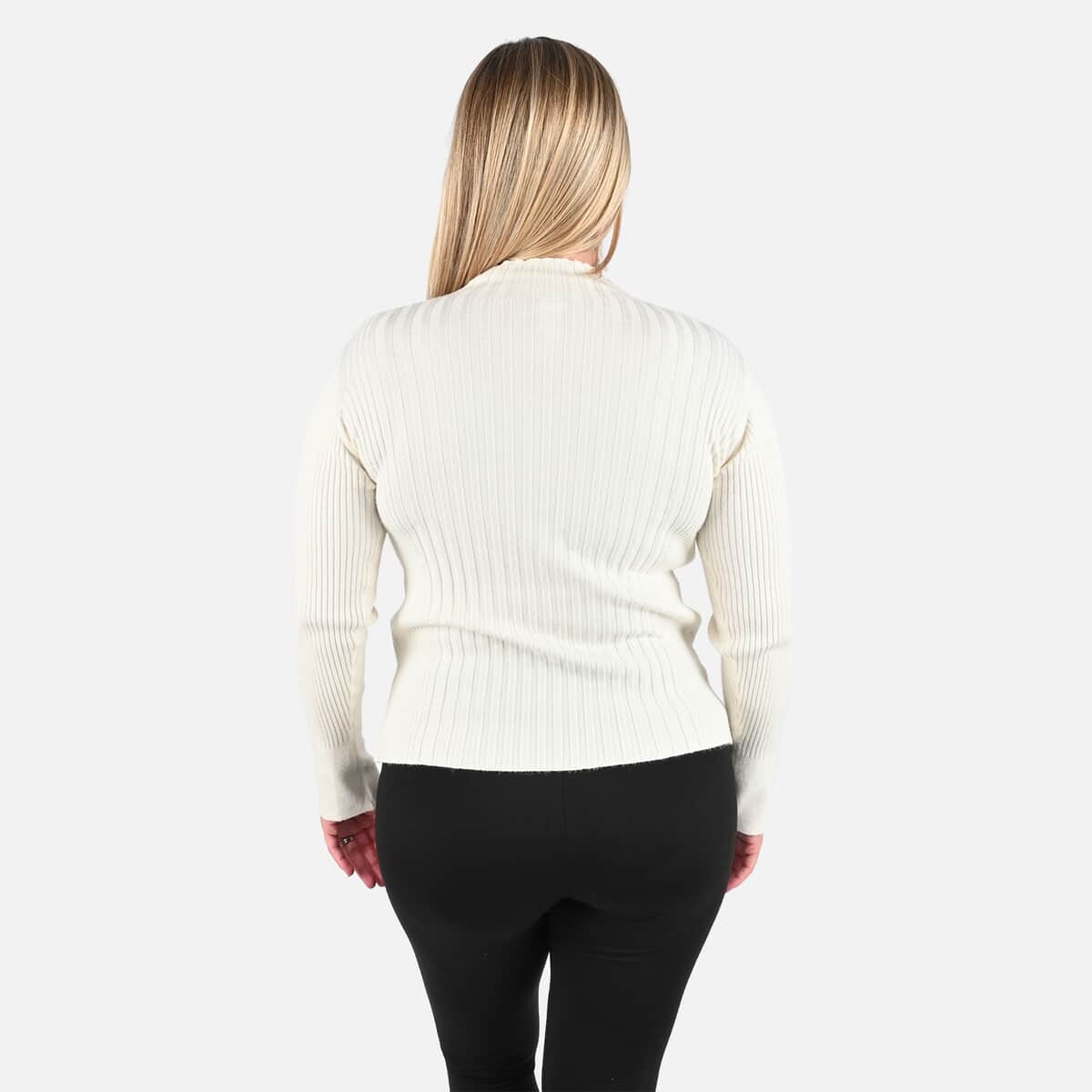 Tamsy Ivory Ribbed Knit Sweater - M image number 2