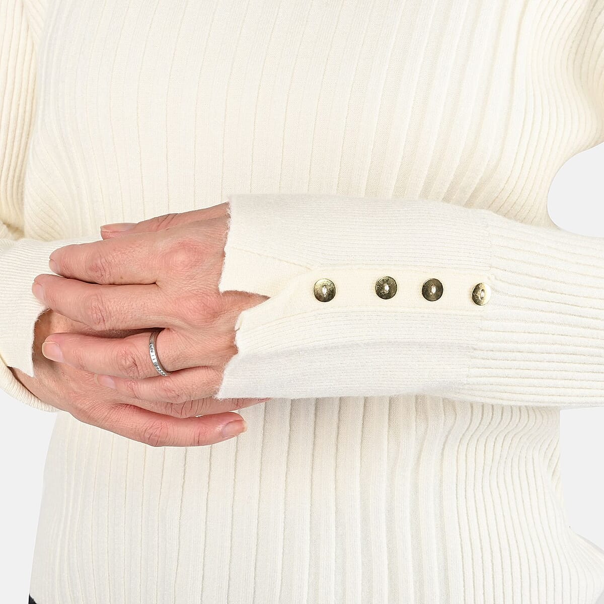 Tamsy Beige Ribbed Knit Sweater - S image number 4