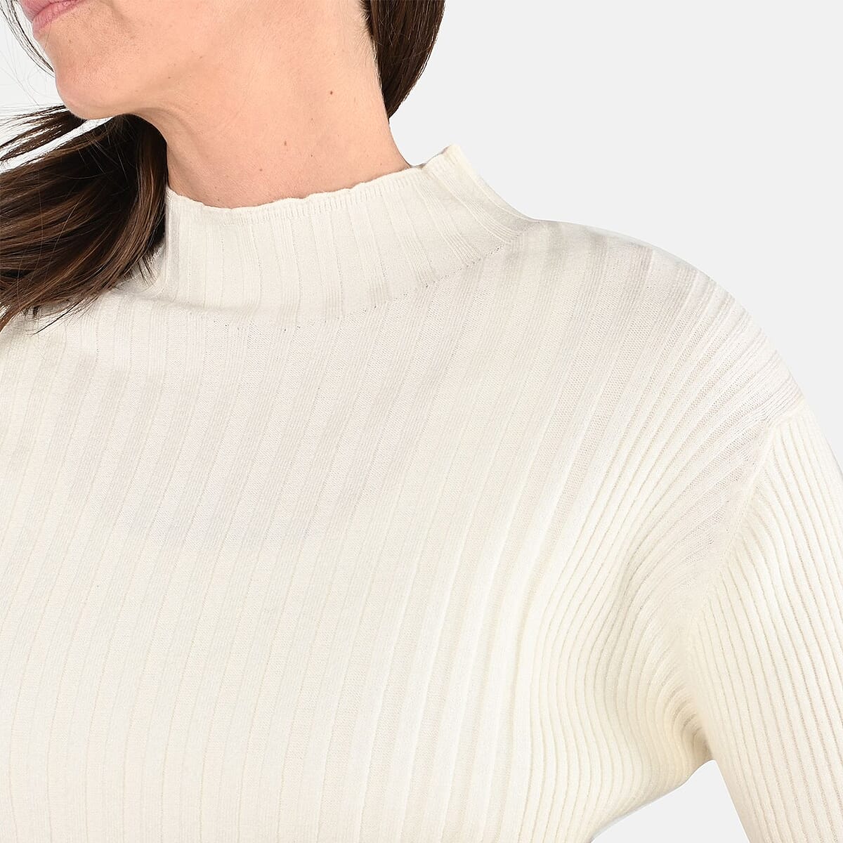 Tamsy Beige Ribbed Knit Sweater - S image number 5