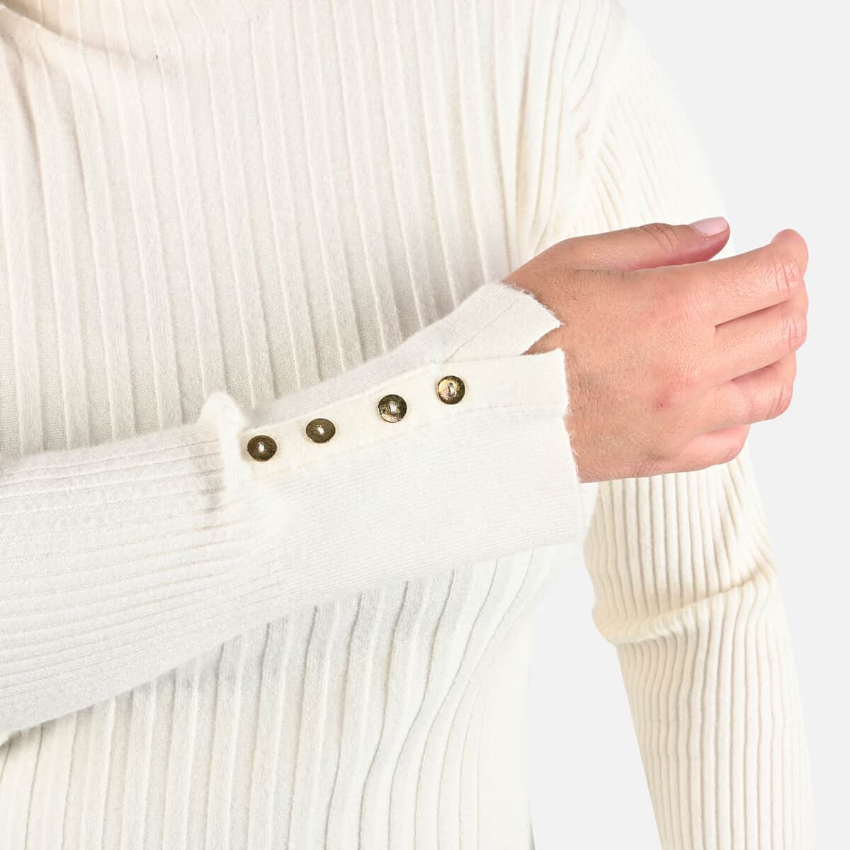 Tamsy Ivory Ribbed Knit Sweater - S image number 4