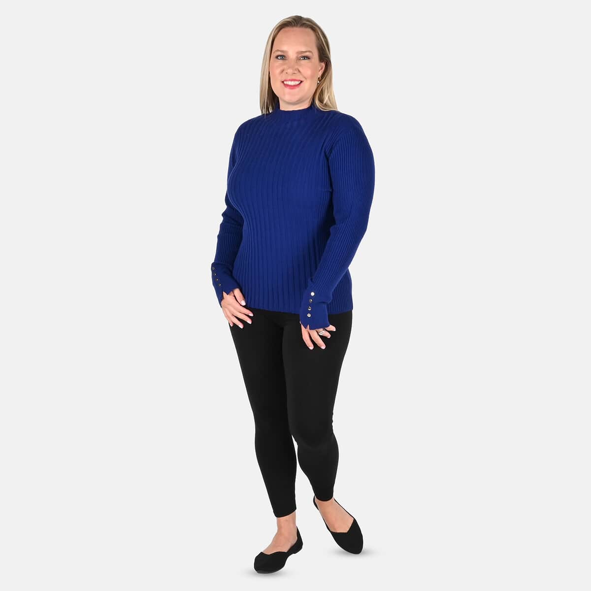 Tamsy Blue Ribbed Knit Sweater - XL image number 0