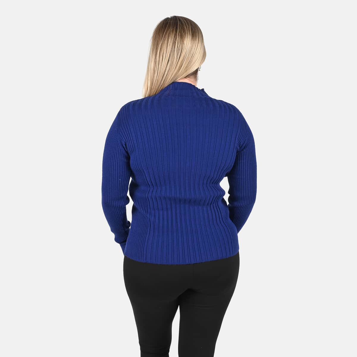 Tamsy Blue Ribbed Knit Sweater - XL image number 1