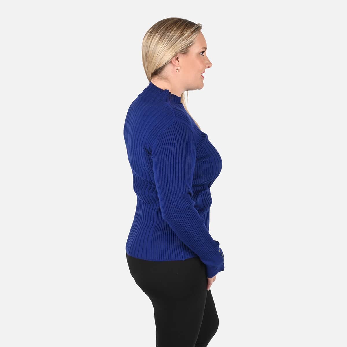 Tamsy Blue Ribbed Knit Sweater - XL image number 2