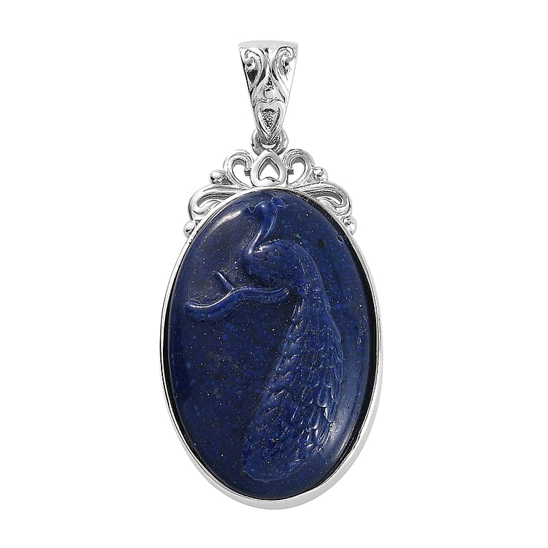 Freshened Lapis Lazuli Solitaire Pendant without Chain in Platinum Over Copper with Magnet 14.25 ctw