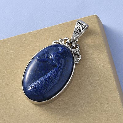 Freshened Lapis Lazuli Solitaire Pendant without Chain in Platinum Over Copper with Magnet 14.25 ctw