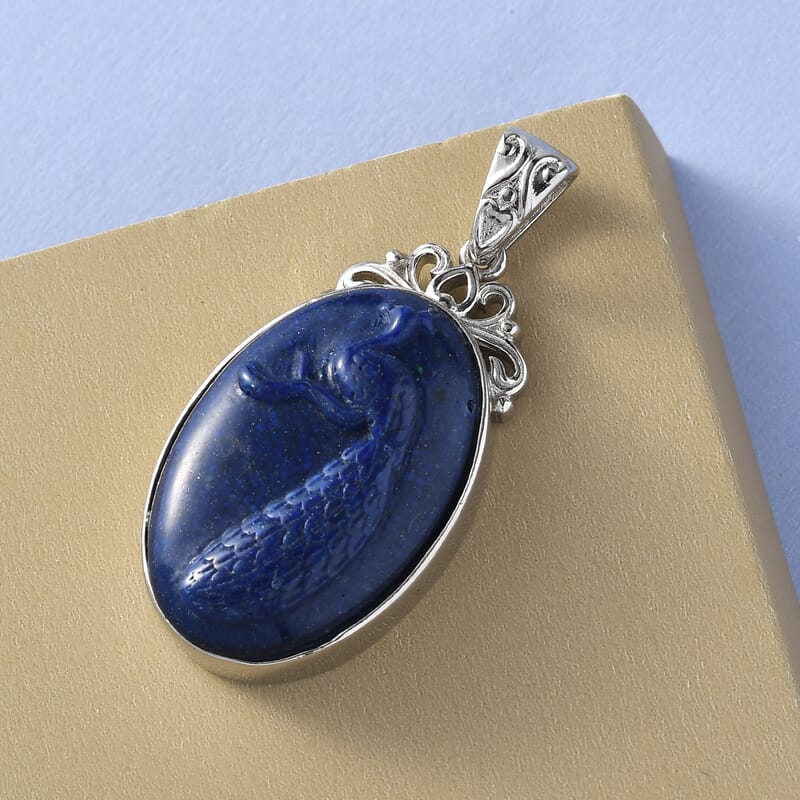 Freshened Lapis Lazuli Solitaire Pendant without Chain in Platinum Over Copper with Magnet 14.25 ctw