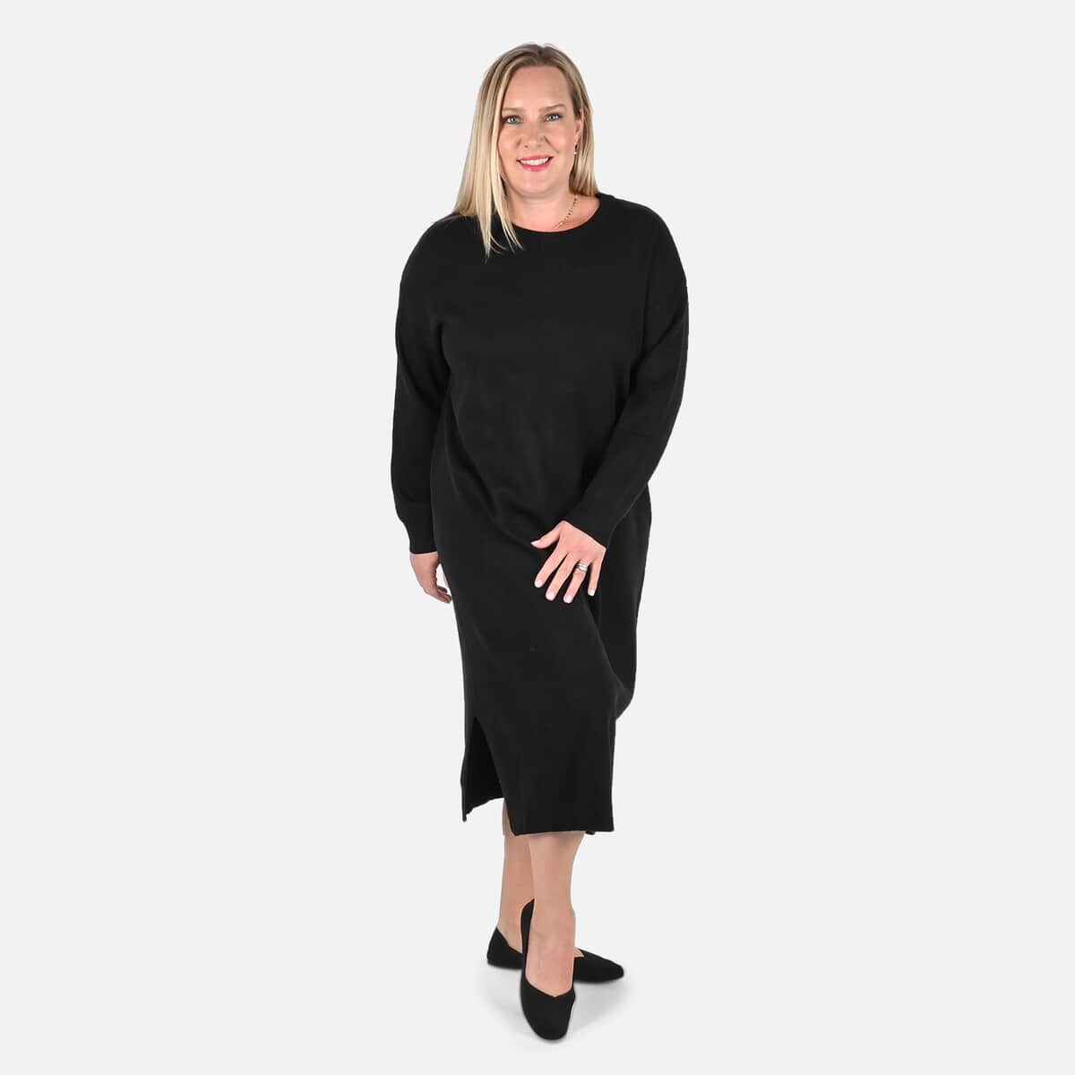 Tamsy Black Knit Tunic Sweater - L image number 1