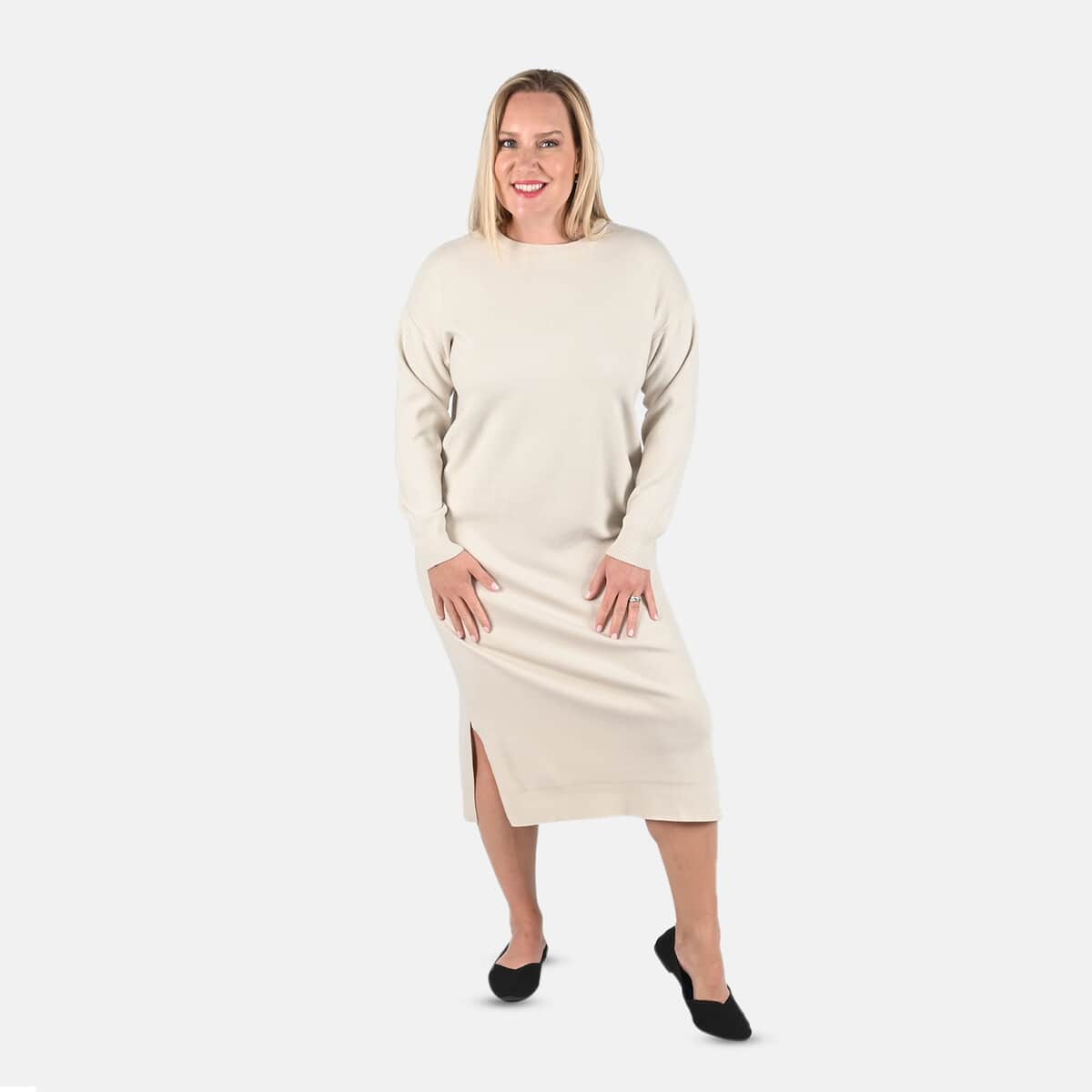 Tamsy Ivory Knit Tunic Sweater - L image number 0