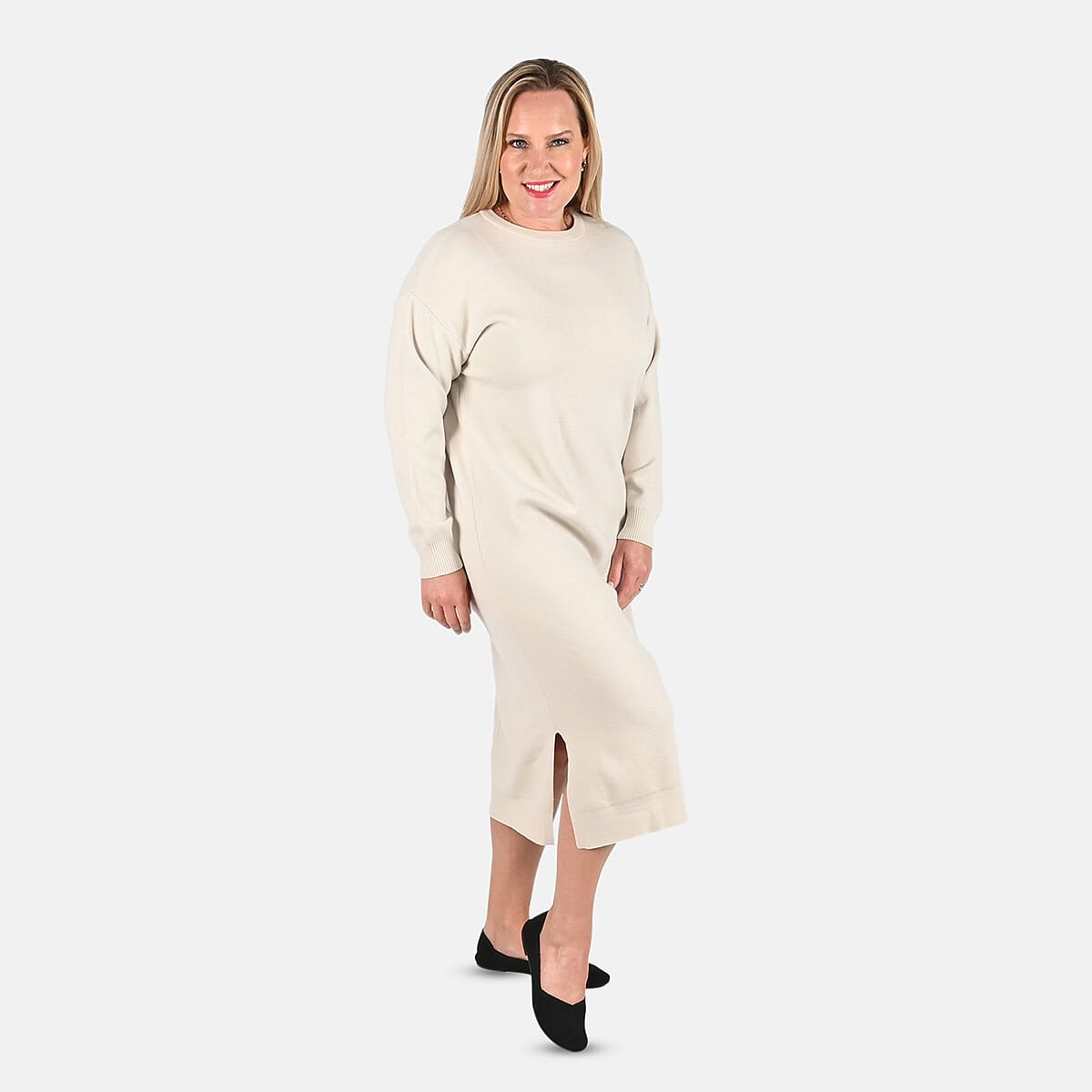 Tamsy Ivory Knit Tunic Sweater - M image number 3