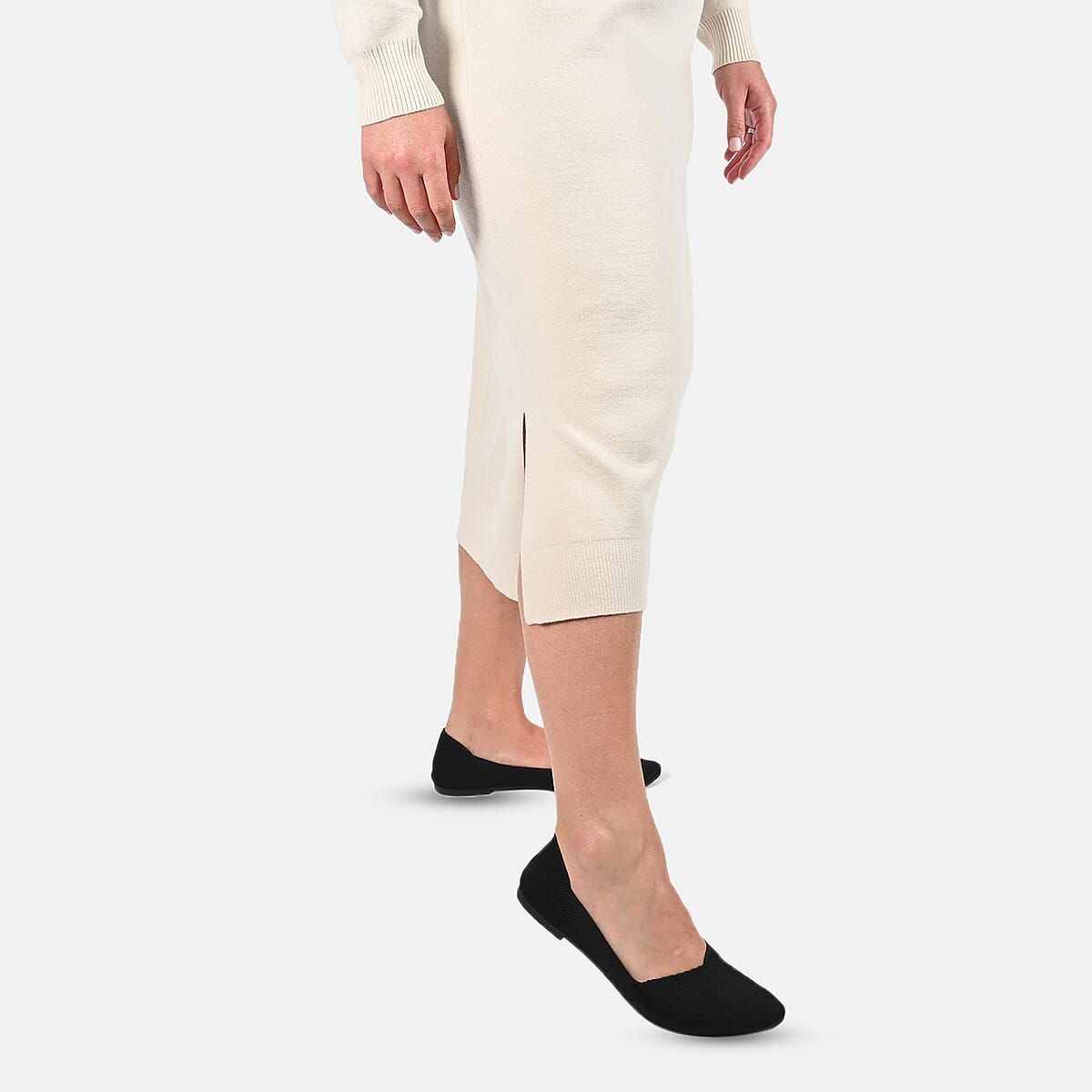 Tamsy Ivory Knit Tunic Sweater - M image number 4