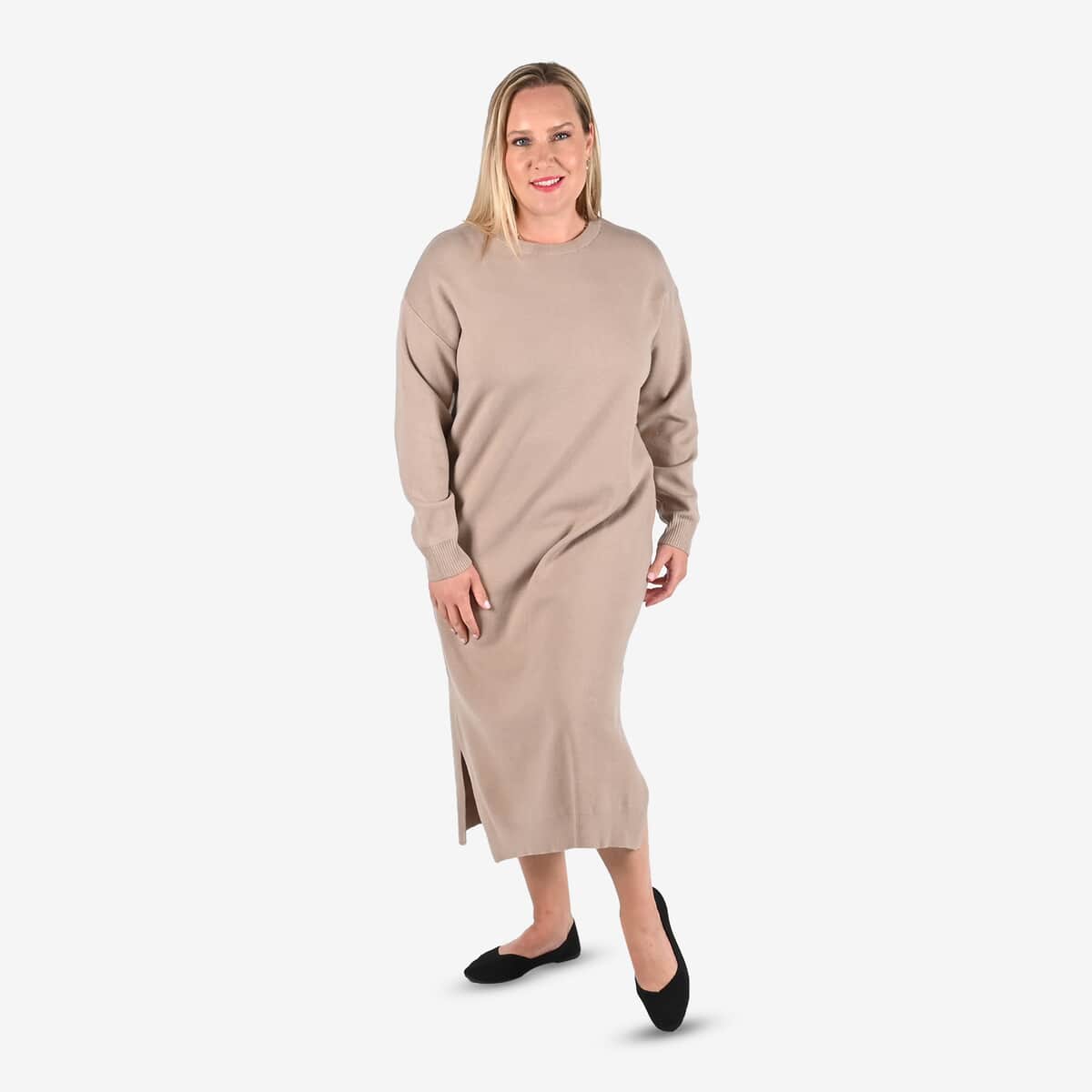 Tamsy Mocha Knit Tunic Sweater - M image number 0