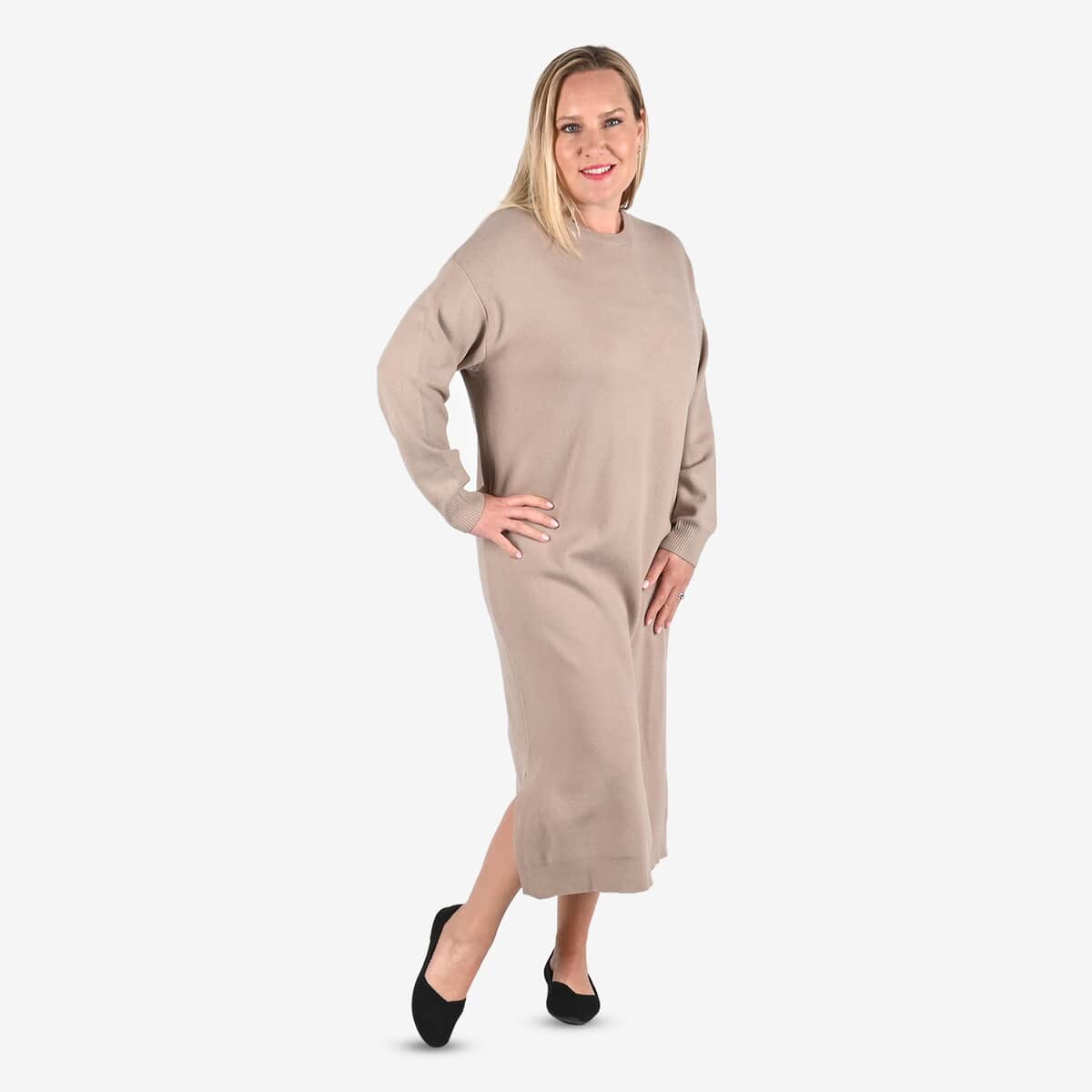 Tamsy Mocha Knit Tunic Sweater - M image number 3