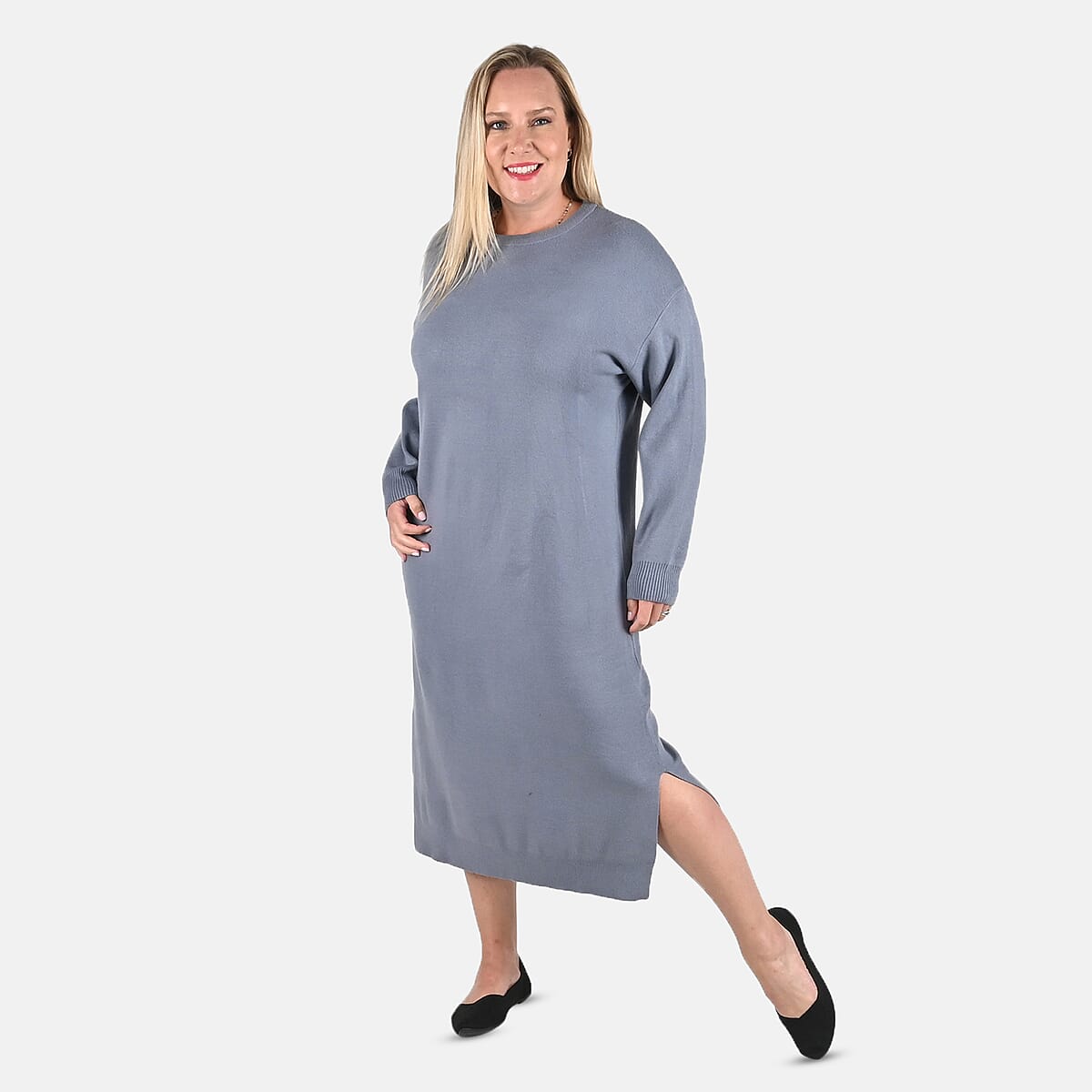 Tamsy Light Blue Knit Tunic Sweater - XL image number 3